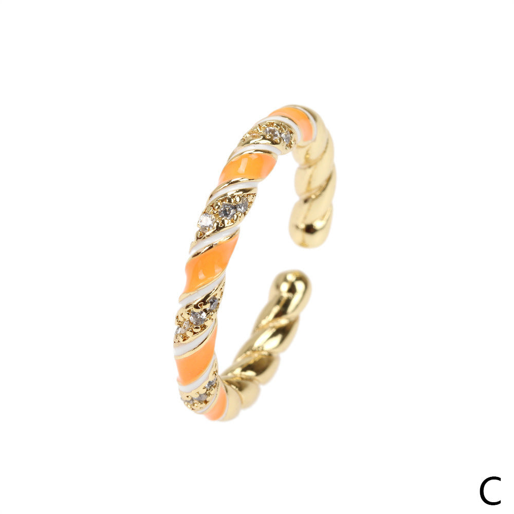 Wholesale Copper Gold Plated Micro Zircon Fried Dough Twists Open Ring
